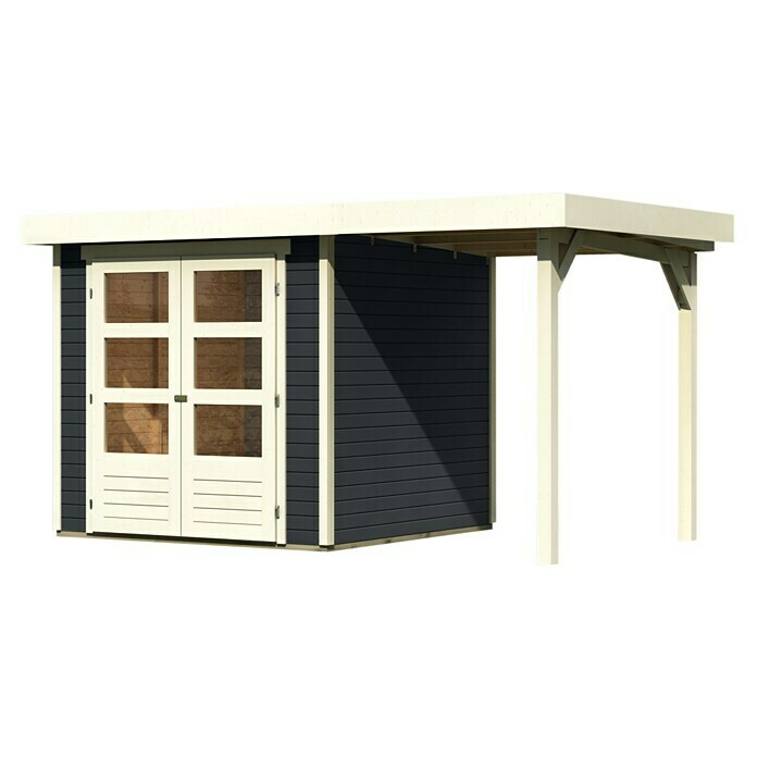 Karibu Gartenhaus Askola 2 (Außenmaß inkl. Dachüberstand (B x T): 395 x 238 cm, Holz, Anthrazit, Mit Seitendach)