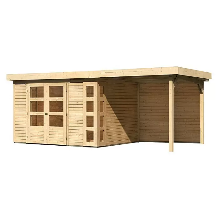 Karibu Gartenhaus Kerko 5Außenmaß inkl. Dachüberstand (B x T): 554 x 262 cm, Holz, Natur, Mit Seitendach und Rückwand