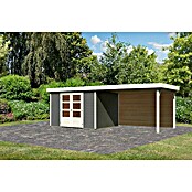 Karibu Gartenhaus Askola 5 (Außenmaß inkl. Dachüberstand (B x T): 591,5 x 262 cm, Holz, Terragrau, Mit Seitendach und Rückwand) | BAUHAUS