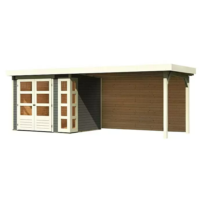 Karibu Gartenhaus Kerko 3Außenmaß inkl. Dachüberstand (B x T): 528,5 x 238 cm, Holz, Terragrau, Mit Seitendach und Rückwand