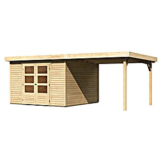 Karibu Gartenhaus Askola 6 (Außenmaß inkl. Dachüberstand (B x T): 595,5 x 331 cm, Holz, Natur, 	Mit Seitendach)