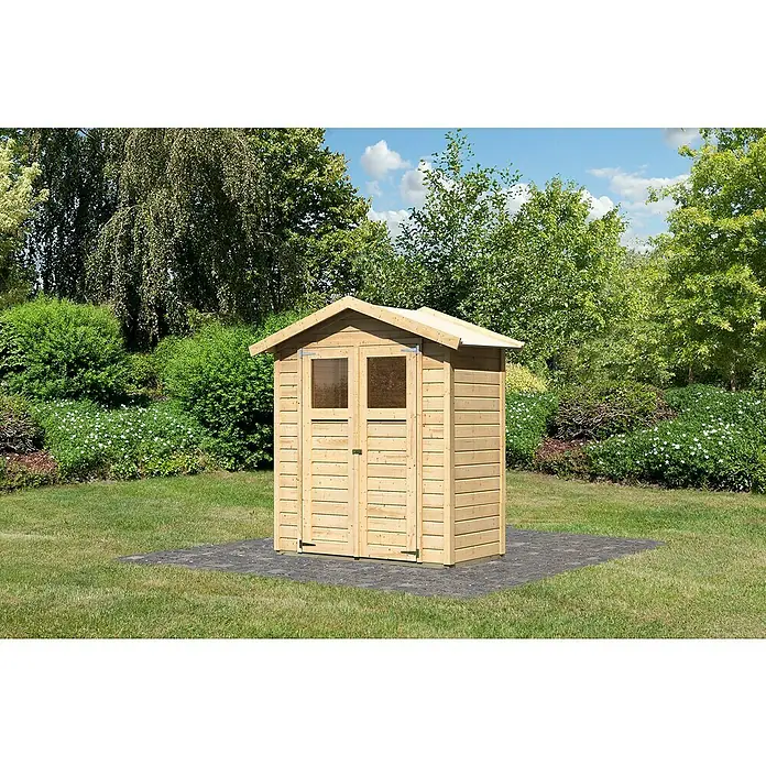 Karibu Gartenhaus DahmeAußenmaß inkl. Dachüberstand (B x T): 207 x 120 cm, Holz, Natur - Gartenschuppen aus Holz mit Doppeltür und Fenster, ideal zur Aufbewahrung von Gartengeräten und -möbeln.