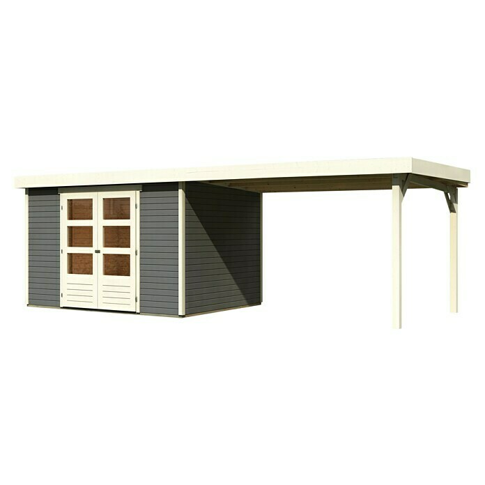 Karibu Gartenhaus Askola 5 (Außenmaß inkl. Dachüberstand (B x T): 591,5 x 262 cm, Holz, Terragrau, Mit Seitendach) | BAUHAUS