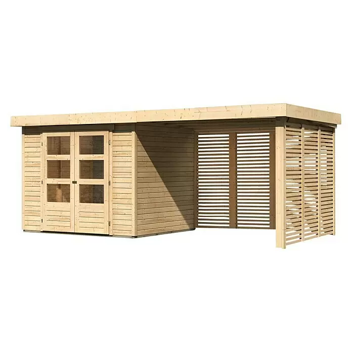 Karibu Gartenhaus Askola 3Außenmaß inkl. Dachüberstand (B x T): 528,5 x 238 cm, Holz, Natur, Mit Seitendach, Rück- und Seitenwand