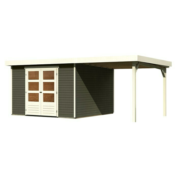 Karibu Gartenhaus Askola 6 (Außenmaß inkl. Dachüberstand (B x T): 558 x 331 cm, Holz, Terragrau, Mit Seitendach) | BAUHAUS