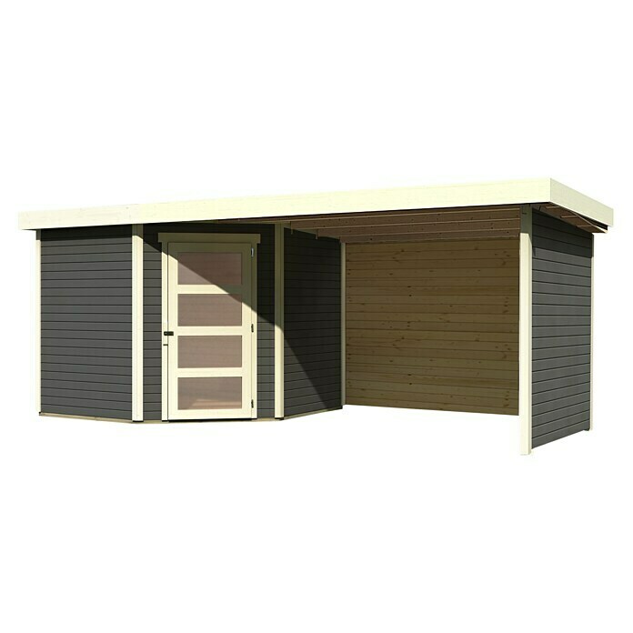 Rück- 262 (B BAUHAUS T): Holz, Seitendach, | Terragrau, x x Gartenhaus Karibu 554 inkl. Seitenwand) und (Außenmaß 5 cm, Dachüberstand Mit Kerko