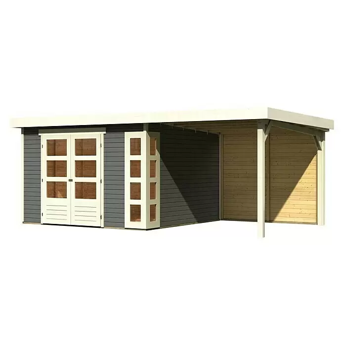 Karibu Gartenhaus Kerko 6Außenmaß inkl. Dachüberstand (B x T): 558 x 331 cm, Holz, Terragrau, Mit Seitendach und Rückwand