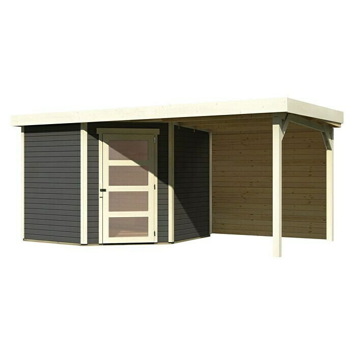 Karibu Gartenhaus Kerko 5 (Außenmaß inkl. Dachüberstand (B x T): 591,5 x  262 cm, Holz, Terragrau, Mit Seitendach und Rückwand) | BAUHAUS