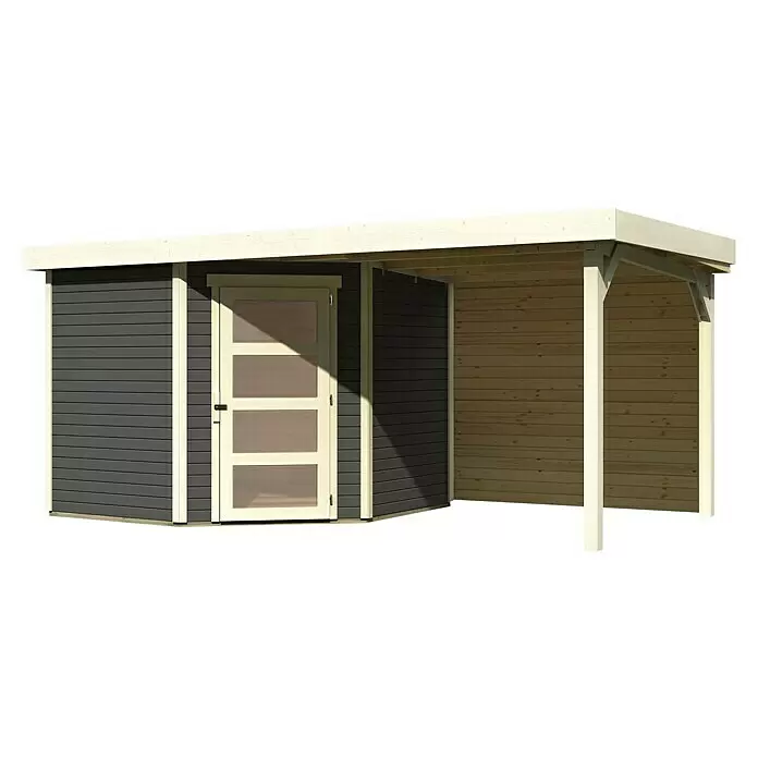 Karibu Gartenhaus Schwandorf 5Außenmaß inkl. Dachüberstand (B x T): 492,5 x 262 cm, Holz, Terragrau, Mit Seitendach und Rückwand