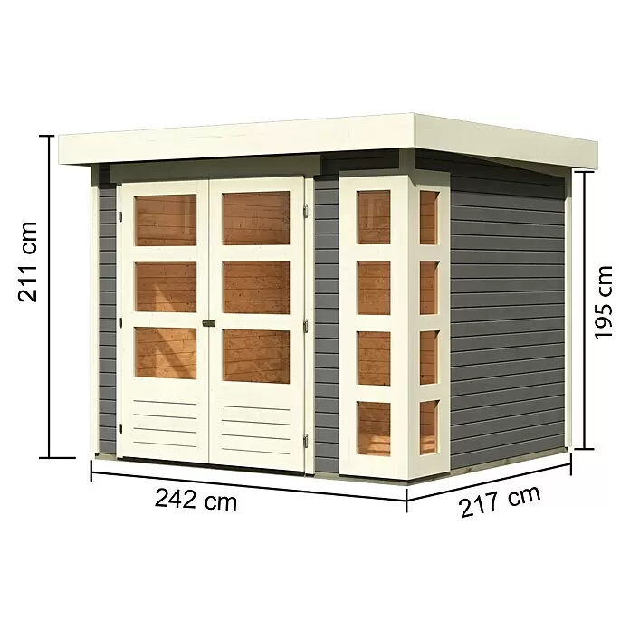 Karibu Gartenhaus Kerko 3Außenmaß inkl. Dachüberstand (B x T): 266 x 238 cm, Holz, Terragrau