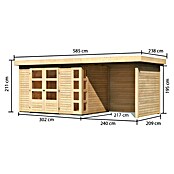 Karibu Gartenhaus Kerko 4 (Außenmaß inkl. Dachüberstand (B x T): 554 x 238 cm, Holz, Natur, Mit Seitendach, Rück- und Seitenwand) | BAUHAUS