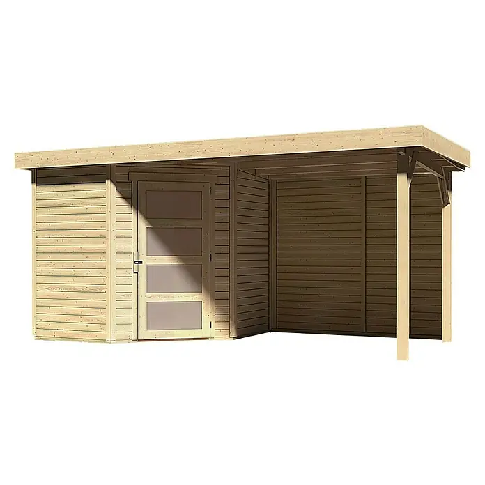 Karibu Gartenhaus Schwandorf 3Außenmaß inkl. Dachüberstand (B x T): 467 x 238 cm, Holz, Natur, Mit Seitendach und Rückwand