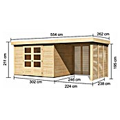 Karibu Gartenhaus Askola 5 (Außenmaß inkl. Dachüberstand (B x T): 554 x 262 cm, Holz, Natur, Mit Seitendach, Rück- und Seitenlamellenwand) | BAUHAUS