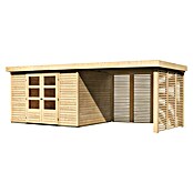 Karibu Gartenhaus Askola 5 (Außenmaß inkl. Dachüberstand (B x T): 591,5 x 262 cm, Holz, Natur, Mit Seitendach, Rück- und Seitenlamellenwand) | BAUHAUS