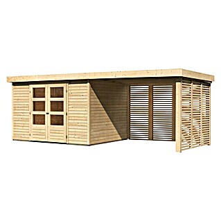 Karibu Gartenhaus Askola 5 (Außenmaß inkl. Dachüberstand (B x T): 591,5 x 262 cm, Holz, Natur, Mit Seitendach, Rück- und Seitenlamellenwand)