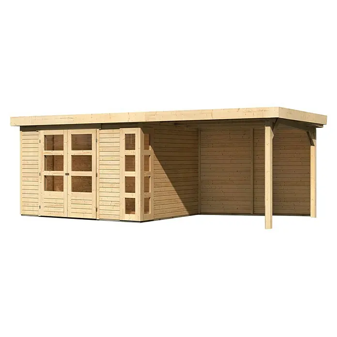 Karibu Gartenhaus Kerko 5Außenmaß inkl. Dachüberstand (B x T): 591,5 x 262 cm, Holz, Natur, Mit Seitendach und Rückwand