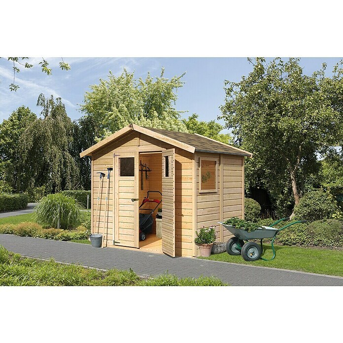 Karibu Gartenhaus Dalin (Außenmaß inkl. Dachüberstand (B x T): 263 x 210 cm, Holz, Natur) | BAUHAUS