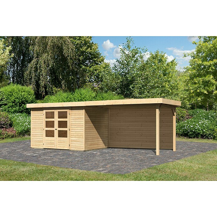 Karibu Gartenhaus Askola 4 (Außenmaß inkl. Dachüberstand (B x T): 591,5 x 238 cm, Holz, Natur, Mit Seitendach und Rückwand) | BAUHAUS