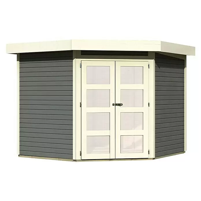 Karibu Gartenhaus Goldendorf 5Außenmaß inkl. Dachüberstand (B x T): 268 x 262 cm, Holz, Terragrau, Ohne Seitendach