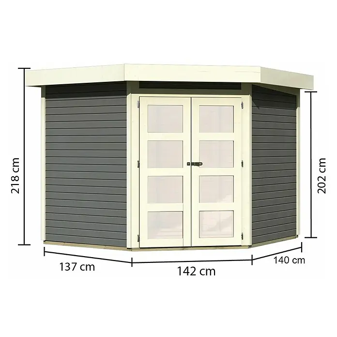 Karibu Gartenhaus Goldendorf 5Außenmaß inkl. Dachüberstand (B x T): 268 x 262 cm, Holz, Terragrau, Ohne Seitendach