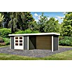 Karibu Gartenhaus Askola 4 (Außenmaß inkl. Dachüberstand (B x T): 591,5 x 238 cm, Holz, Terragrau, Mit Seitendach, Rück- und Seitenwand) | BAUHAUS