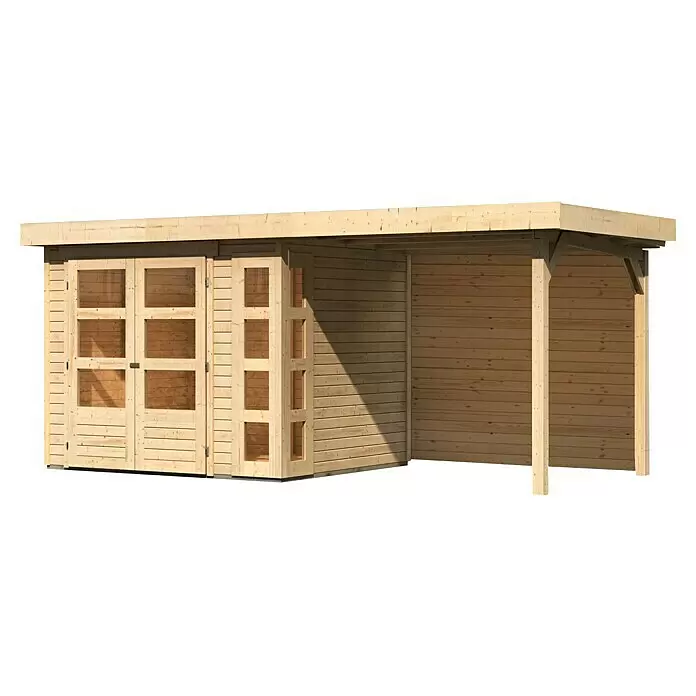 Karibu Gartenhaus Kerko 3Außenmaß inkl. Dachüberstand (B x T): 491 x 238 cm, Holz, Natur, Mit Seitendach und Rückwand
