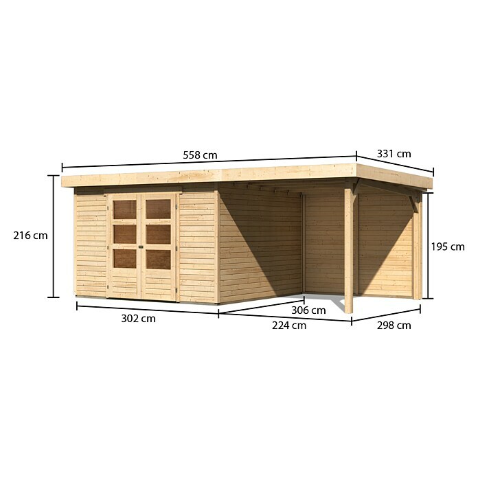 Karibu Gartenhaus | (B Seitendach- T): Askola Dachüberstand cm, 6 x BAUHAUS Holz, Beige, Mit x (Außenmaß und inkl. 331 558 Rückwand)