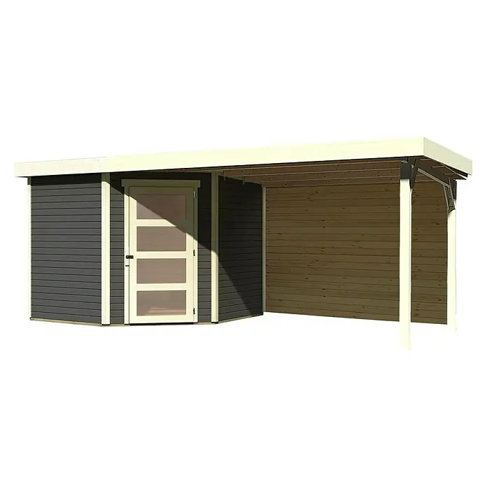 Karibu Gartenhaus Schwandorf 5 - Außenmaß inkl. Dachüberstand (B x T): 529,5 x 262 cm, Holz, Terragrau, Mit Seitendach und Rückwand - Das moderne Gartenhaus mit großem Vordach bietet zusätzlichen Stauraum und Schutz vor Witterungseinflüssen für Ihre Gartengeräte und Möbel.