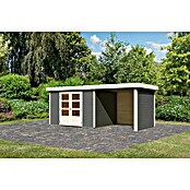 Karibu Gartenhaus Askola 5 (Außenmaß inkl. Dachüberstand (B x T): 554 x 262 cm, Holz, Terragrau, Mit Seitendach, Rück- und Seitenwand) | BAUHAUS