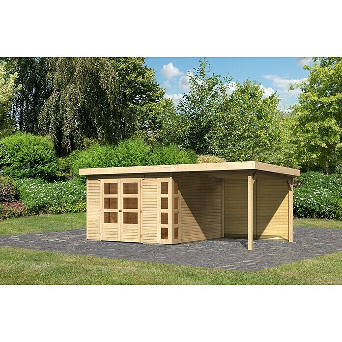 Karibu Gartenhaus Kerko 6 (Außenmaß inkl. Dachüberstand (B x T): 558 x 331 cm, Holz, Natur, Mit Seitendach und Rückwand) | BAUHAUS