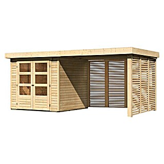 Karibu Gartenhaus Askola 2 (Außenmaß inkl. Dachüberstand (B x T): 504,5 x 238 cm, Holz, Natur, Mit Seitendach, Rück- & Seitenwand)