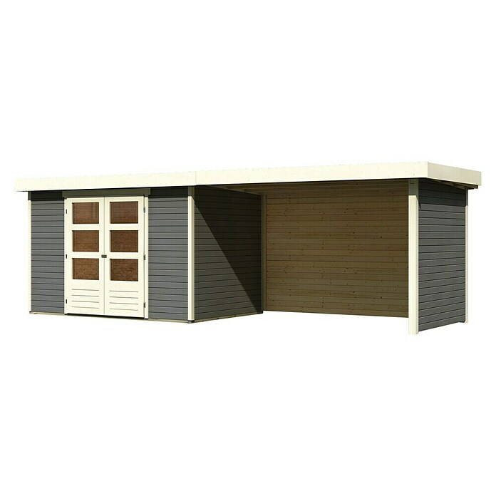Karibu Gartenhaus Askola 4 (Außenmaß inkl. Dachüberstand (B x T): 591,5 x 238 cm, Holz, Terragrau, Mit Seitendach, Rück- und Seitenwand) | BAUHAUS