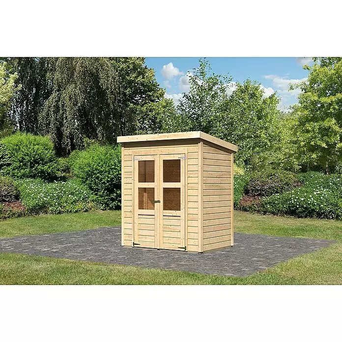 Karibu Gartenhaus Merseburg 2Außenmaß inkl. Dachüberstand (B x T): 189 x 142 cm, Holz, Natur, Ohne Seitendach