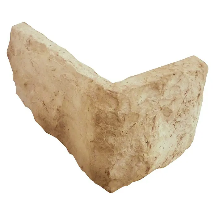 Esquina exterior Silleria Cobre - Cantidad total: 9 pzs. - Piedra angular color arena hecha de piedra estructurada. Ideal para muros de jardín rústicos y detalles decorativos exteriores.