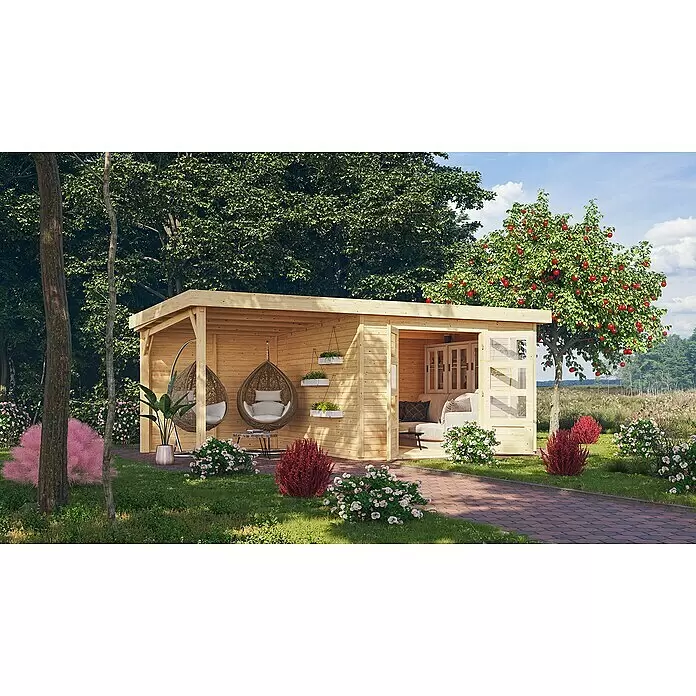 Karibu Gartenhaus Kerko 6Außenmaß inkl. Dachüberstand (B x T): 558 x 331 cm, Holz, Natur, Mit Seitendach und Rückwand