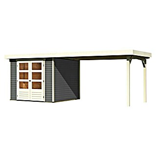 Karibu Gartenhaus Askola 3,5 (Außenmaß inkl. Dachüberstand (B x T): 528,5 x 262 cm, Holz, Terragrau, Mit Seitendach)