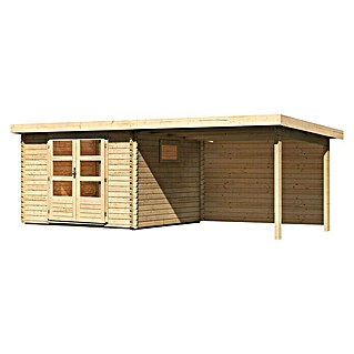 Karibu Gartenhaus (Außenmaß inkl. Dachüberstand (B x T): 616,5 x 333 cm, Holz, Natur, Mit Seitendach & Rückwand)