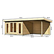 Karibu Gartenhaus Radeburg 2 (Außenmaß inkl. Dachüberstand (B x T): 724 x 331,5 cm, Holz, Natur, Mit Seitendach und Rückwand) | BAUHAUS