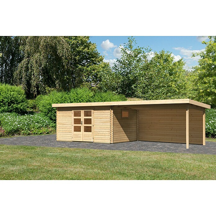 Karibu Gartenhaus (Außenmaß inkl. Dachüberstand (B x T): 806 x 333 cm, Holz, Natur, Mit Seitendach & Rückwand) | BAUHAUS