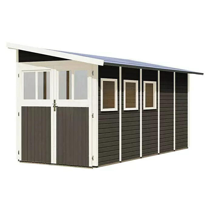 Karibu Gartenhaus Wandlitz 5Außenmaß inkl. Dachüberstand (B x T): 200 x 496 cm, Holz, Terragrau