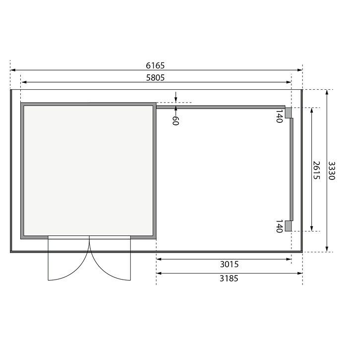 Karibu Gartenhaus (Außenmaß inkl. Dachüberstand (B x T): 616,5 x 333 cm, Holz, Natur, Mit Seitendach, Rück- & Seitenwand) | BAUHAUS