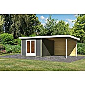 Karibu Gartenhaus Radeburg 1 (Außenmaß inkl. Dachüberstand (B x T): 664 x 331,5 cm, Holz, Terragrau, Mit Seitendach und Rückwand) | BAUHAUS