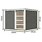 Karibu Gartenhaus Qubic 2 (Außenmaß inkl. Dachüberstand (B x T): 276 x 276 cm, Holz, Terragrau) | BAUHAUS