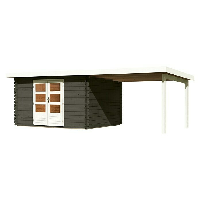 Karibu Gartenhaus Bastrup 2 (Außenmaß inkl. Dachüberstand (B x T): 554 x  273 cm, Holz, Terragrau, Mit Seitendach) | BAUHAUS