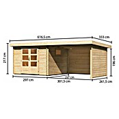 Karibu Gartenhaus (Außenmaß inkl. Dachüberstand (B x T): 616,5 x 333 cm, Holz, Natur, Mit Seitendach, Rück- & Seitenwand) | BAUHAUS