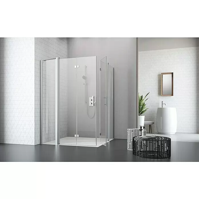 Camargue Vario Eckdusche S53+S16+S52+S15L x B x H: 120 x 150 x 195 cm, Beschichtet, Stärke: 6 mm, Silber