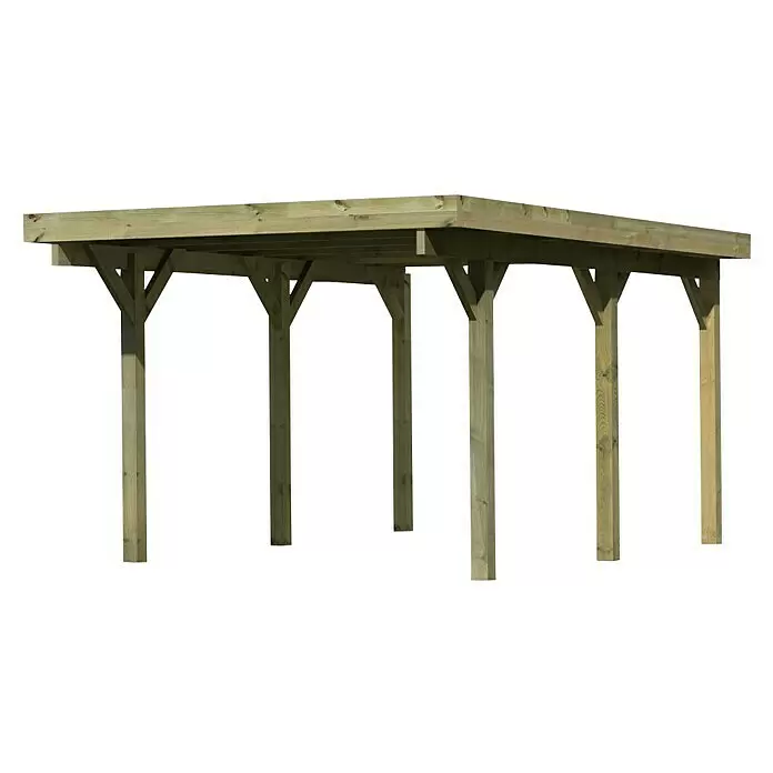 Karibu Carport Classic 1Außenmaß inkl. Dachüberstand (B x T): 3,18 x 4,8 m, Einzelcarport, Naturbelassen, Farbe Dach: Rot/ Grau, Ohne Einfahrtsbogen