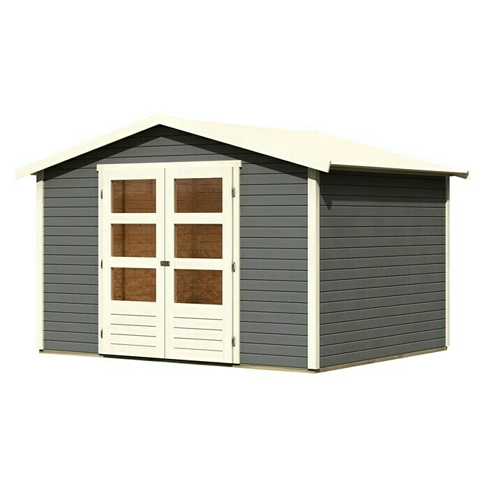 Karibu Gartenhaus Amberg 4 (Außenmaß inkl. Dachüberstand (B x T): 272 x 282 cm, Holz, Terragrau)