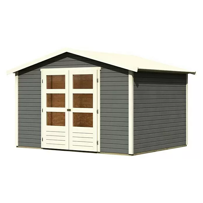 Karibu Gartenhaus Amberg 4Außenmaß inkl. Dachüberstand (B x T): 272 x 282 cm, Holz, Terragrau