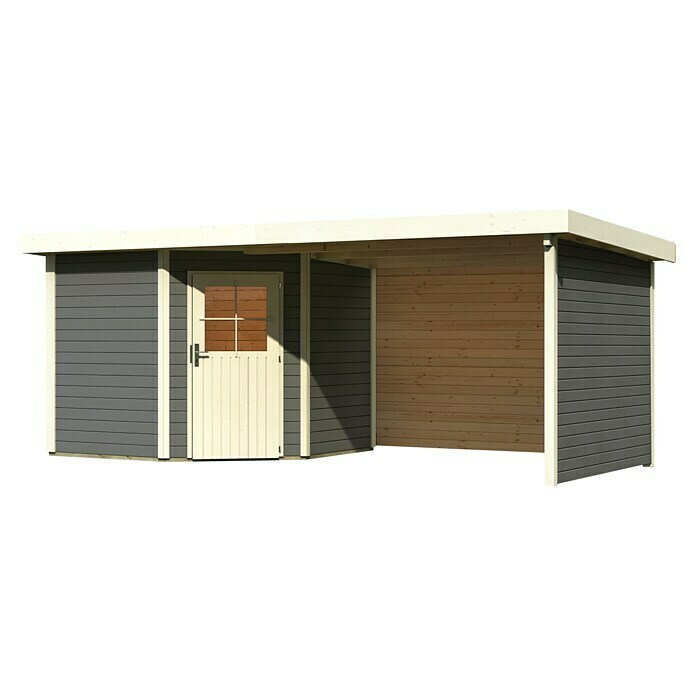 Karibu Gartenhaus Neuruppin 2 (Außenmaß inkl. Dachüberstand (B x T): 582 x 273 cm, Holz, Terragrau, Mit Seitendach, Rück- und Seitenwand)